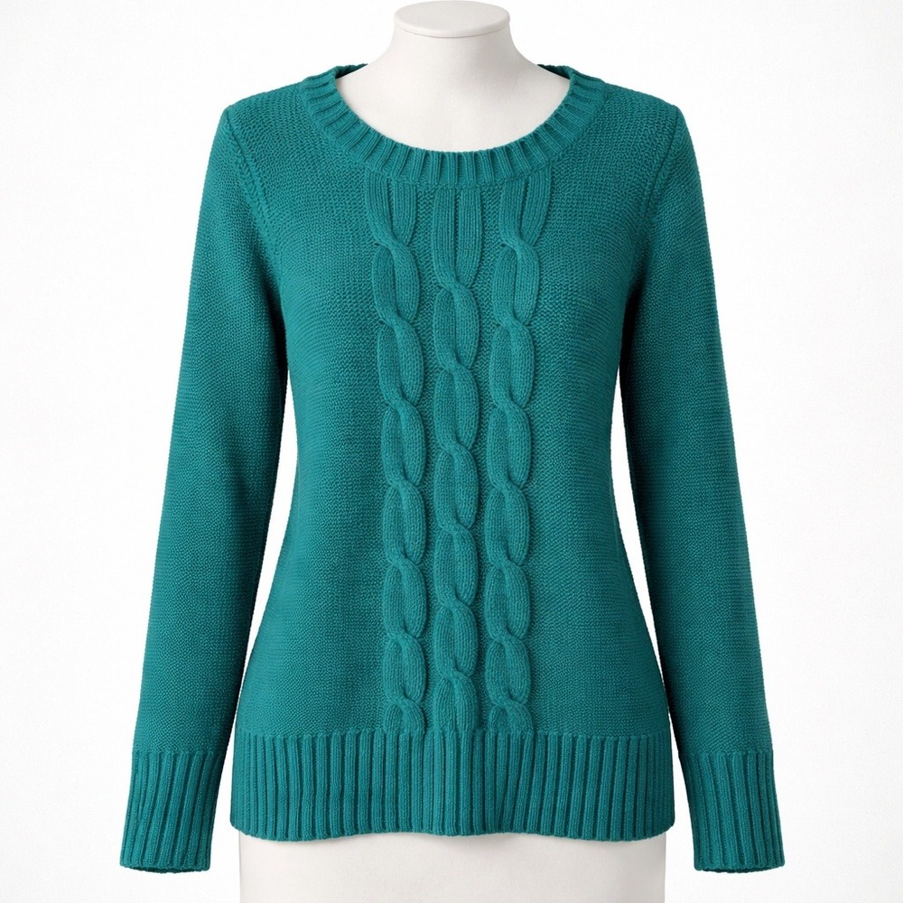 Y2K Rabbit Hair Cable Knit Sweater Size M Green Cottagecore‎ Preppy Fisherman